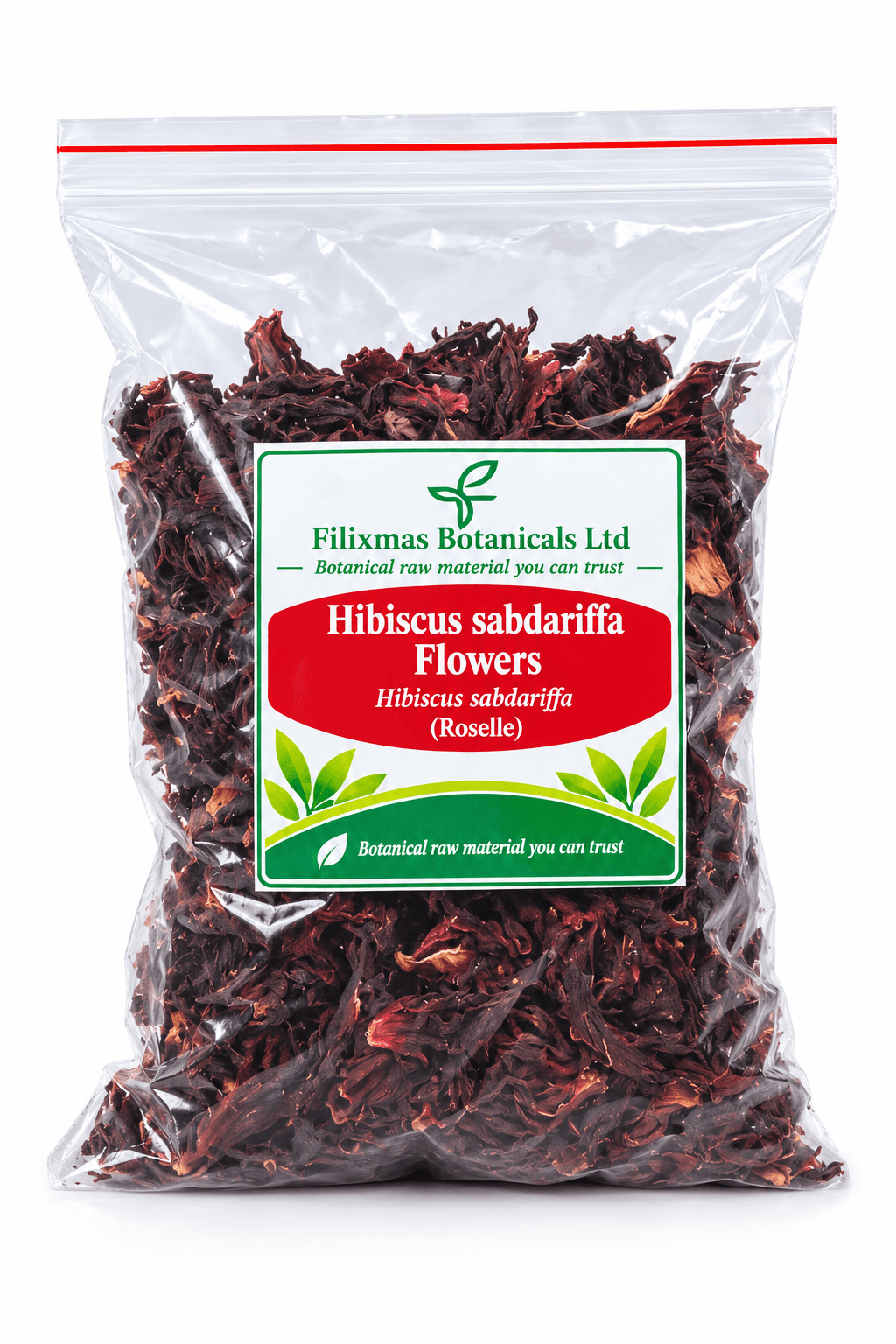 Bag of dried Hibiscus sabdariffa (roselle) flowers