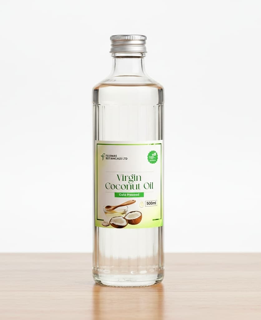 Bottle of Filixmas Botanicals virgin coconut oil (Cocos nucifera)